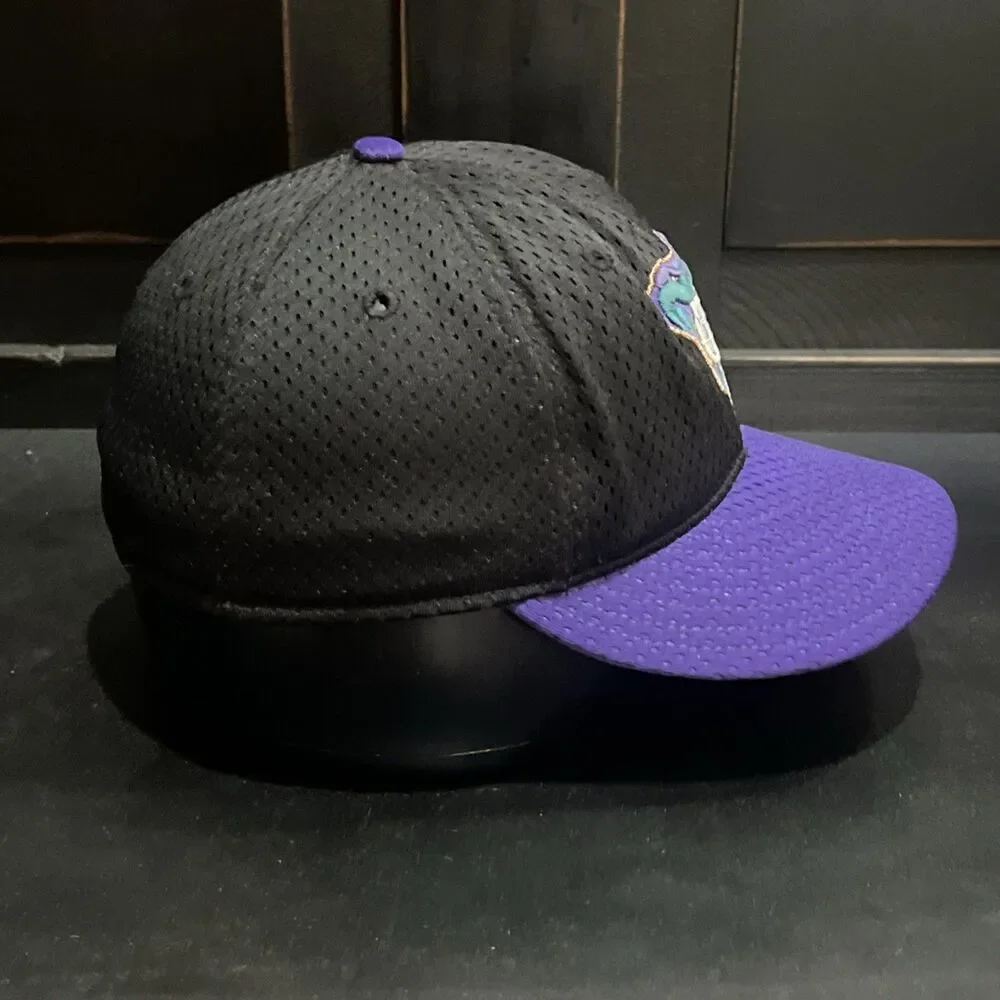 Vintage 90s Arizona Diamondbacks Mesh Fitted Hat Black Purple Made In USA  7 1/4